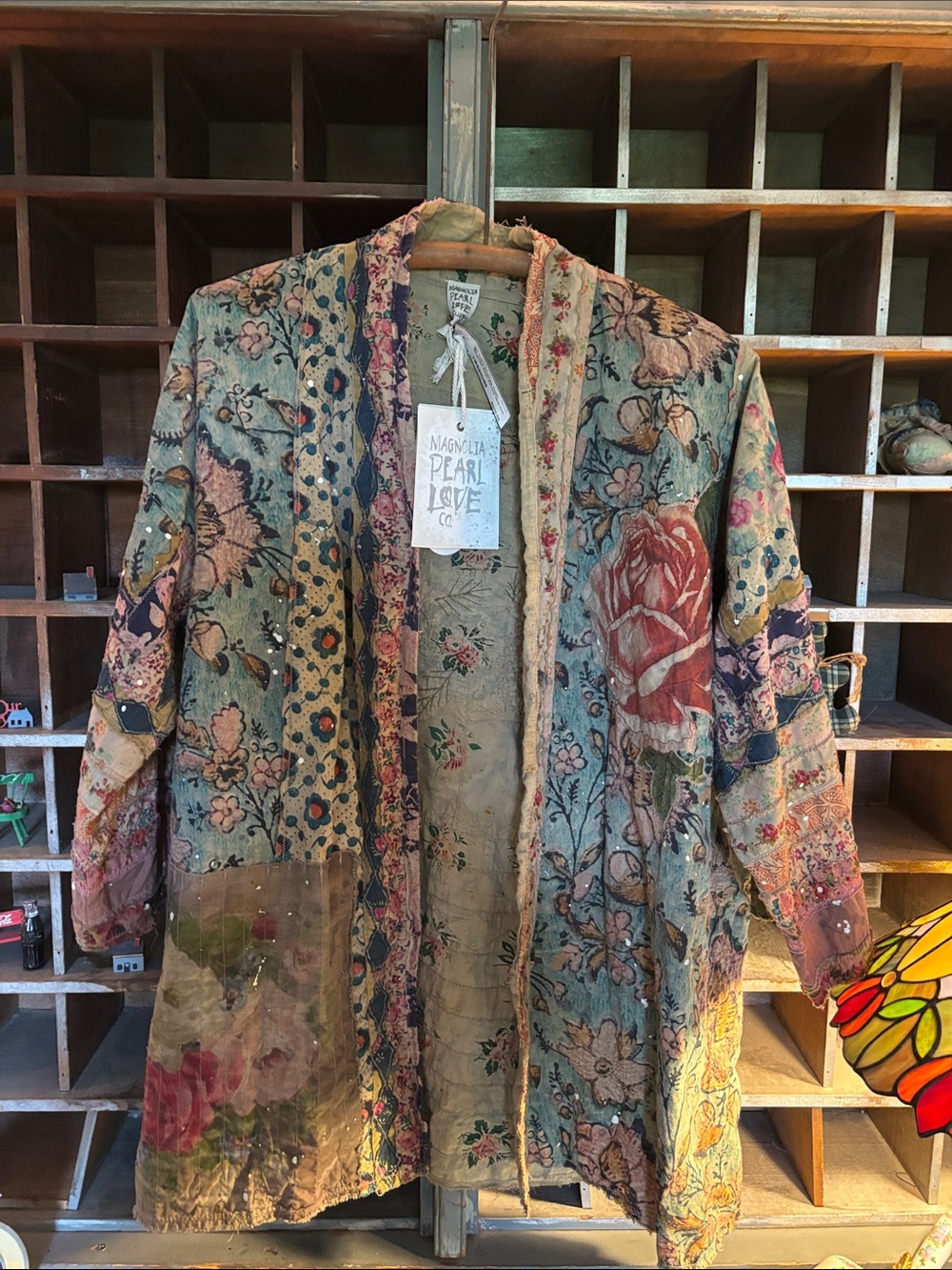 Magnolia Pearl Teal, Pink, Red and Cream Patchwork Trench Coat